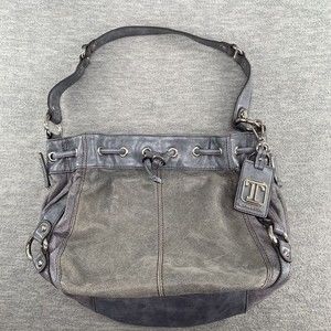 Tignanello Vintage Two Tone Grey Saddle Hobo Shoulder Purse